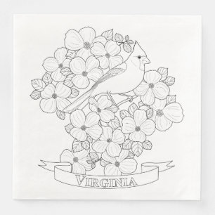 Virginia State Bird and Flower Coloring Page Paper Dinner Napkins