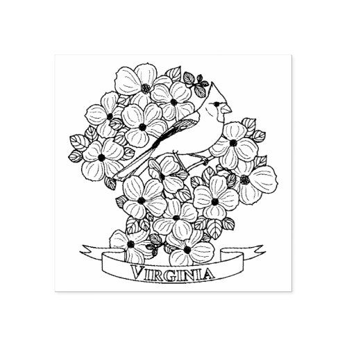 Virginia State Bird and Flower Coloring Page Rubber Stamp