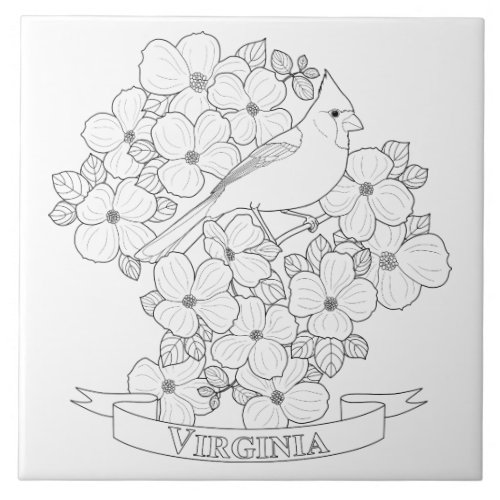 Virginia State Bird and Flower Coloring Page Tile