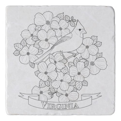 Virginia State Bird and Flower Coloring Page Trivet