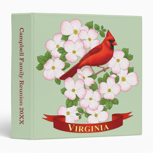 Virginia State Cardinal Bird and Dogwood Flower 3 Ring Binder