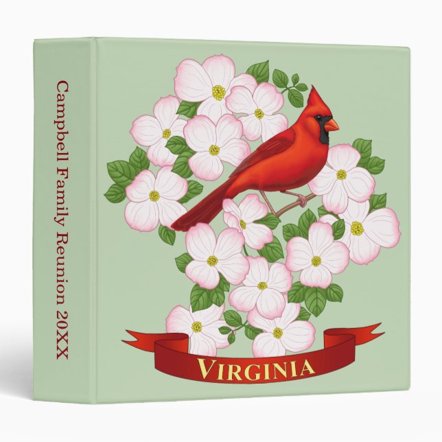 Virginia State Cardinal Bird and Dogwood Flower 3 Ring Binder (Front/Spine)