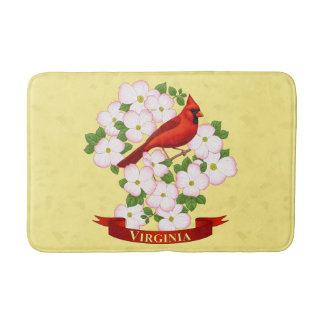 Virginia State Cardinal Bird and Dogwood Flower Bath Mat