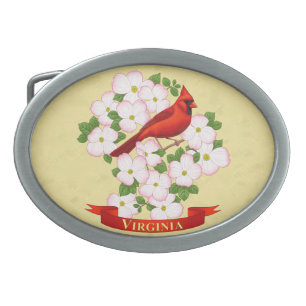 Virginia State Cardinal Bird and Dogwood Flower Belt Buckle