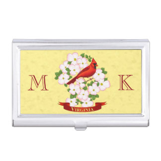 Virginia State Cardinal Bird and Dogwood Flower Business Card Holder