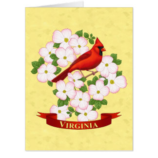 Virginia State Cardinal Bird and Dogwood Flower Card