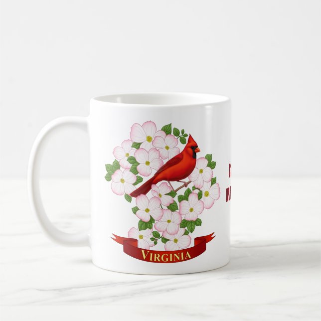 Virginia State Cardinal Bird and Dogwood Flower Coffee Mug (Left)