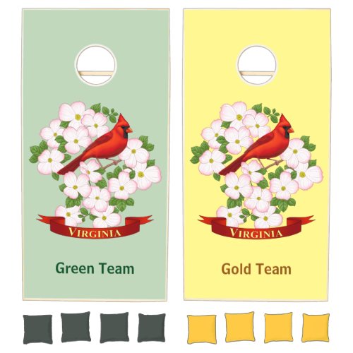 Virginia State Cardinal Bird and Dogwood Flower Cornhole Set