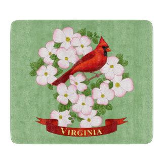 Virginia State Cardinal Bird and Dogwood Flower Cutting Board