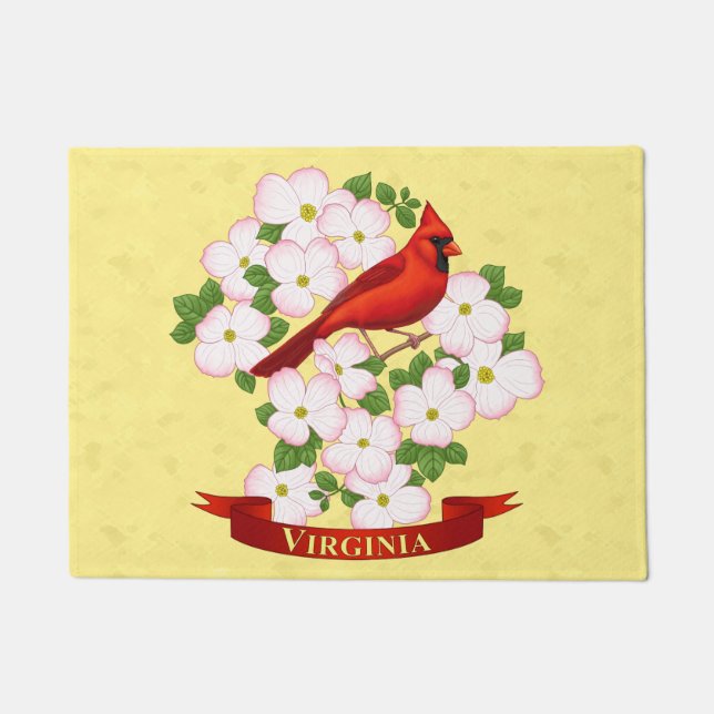 Virginia State Cardinal Bird and Dogwood Flower Doormat (Front)