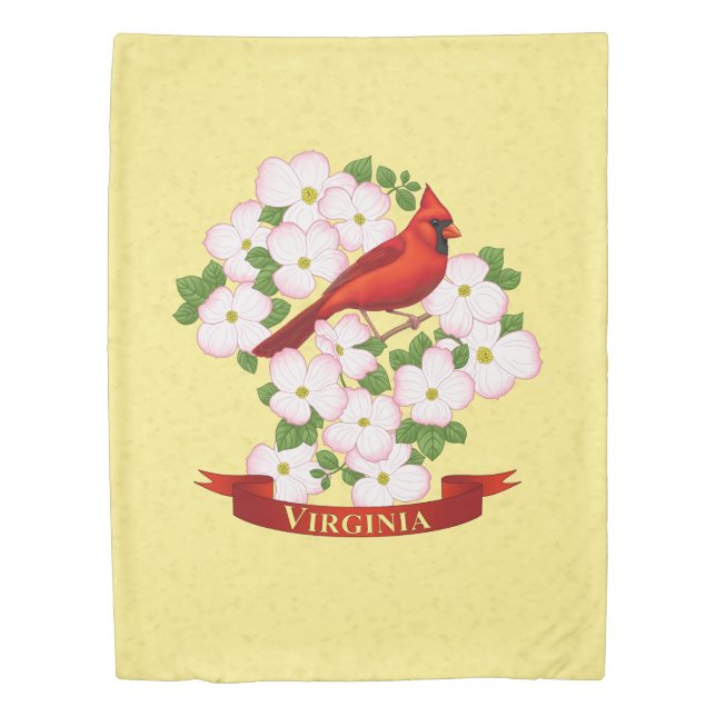 Virginia State Cardinal Bird and Dogwood Flower Duvet Cover (Front)