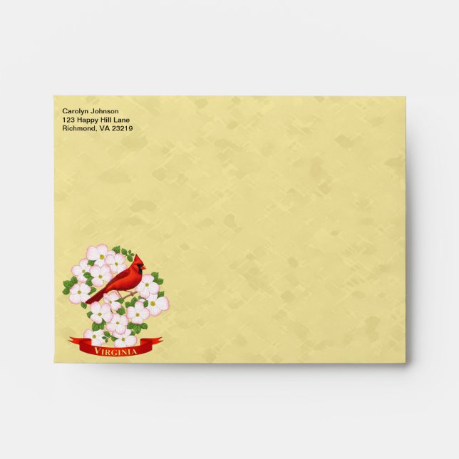 Virginia State Cardinal Bird and Dogwood Flower Envelope (Front)