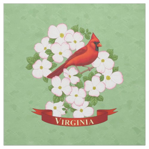Virginia State Cardinal Bird and Dogwood Flower Fabric
