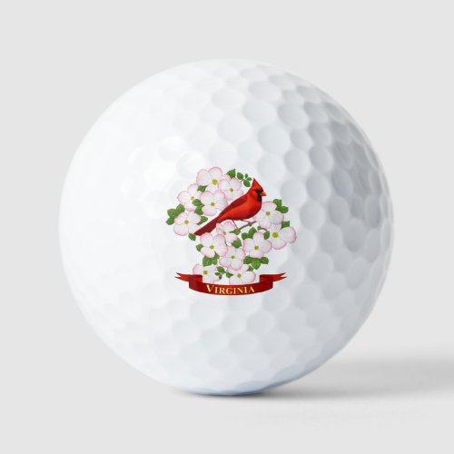 Virginia State Cardinal Bird and Dogwood Flower Go Golf Balls