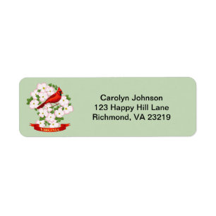 Virginia State Cardinal Bird and Dogwood Flower Label