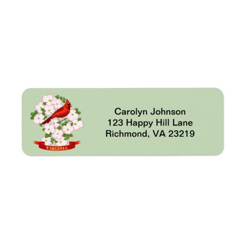 Virginia State Cardinal Bird and Dogwood Flower Label