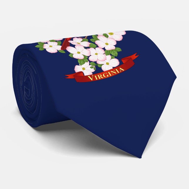 Virginia State Cardinal Bird and Dogwood Flower Neck Tie (Rolled)