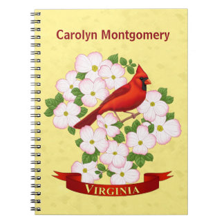 Virginia State Cardinal Bird and Dogwood Flower Notebook