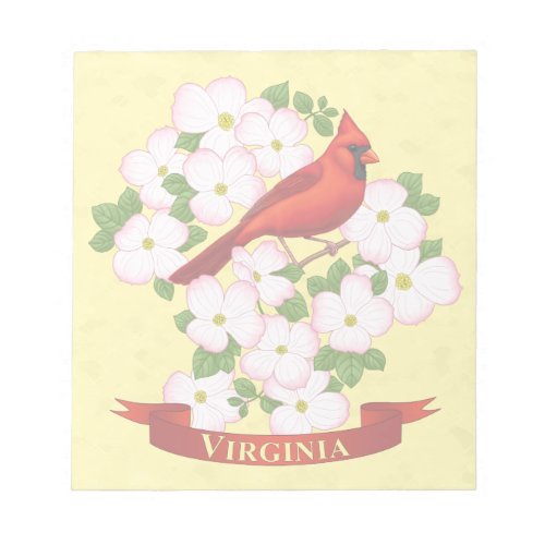 Virginia State Cardinal Bird and Dogwood Flower Notepad