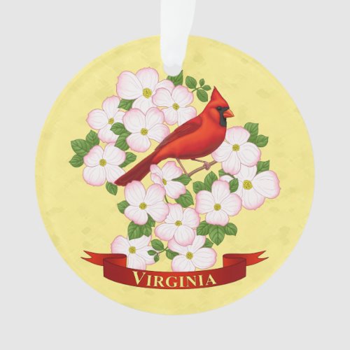Virginia State Cardinal Bird and Dogwood Flower Ornament