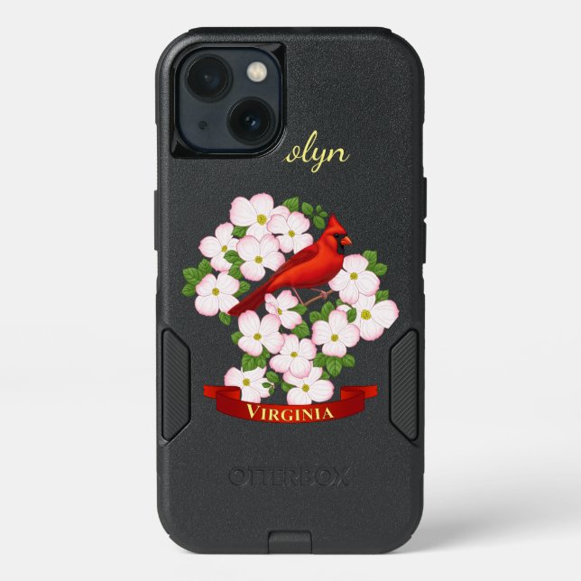 Virginia State Cardinal Bird and Dogwood Flower Otterbox iPhone Case (Back)