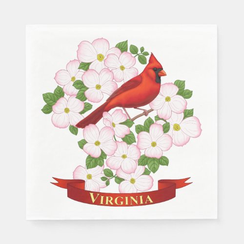 Virginia State Cardinal Bird and Dogwood Flower Paper Napkins