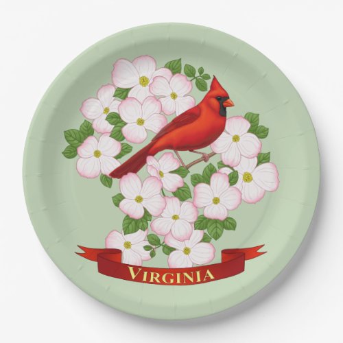 Virginia State Cardinal Bird and Dogwood Flower Paper Plates