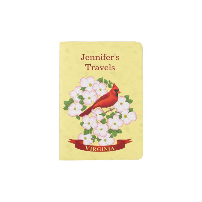 Virginia State Cardinal Bird and Dogwood Flower Passport Holder (Front)