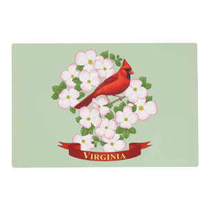 Virginia State Cardinal Bird and Dogwood Flower Placemat