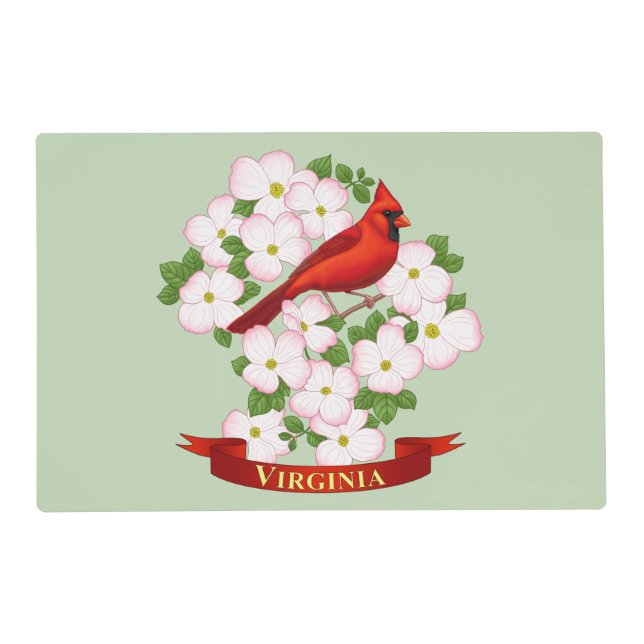 Virginia State Cardinal Bird and Dogwood Flower Placemat (Front)