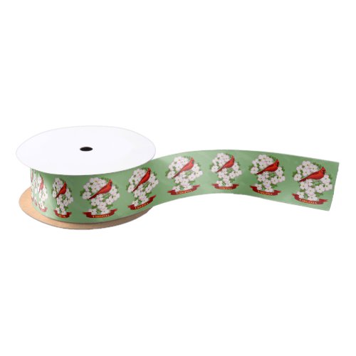 Virginia State Cardinal Bird and Dogwood Flower Satin Ribbon