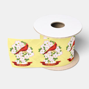 Virginia State Cardinal Bird and Dogwood Flower Satin Ribbon