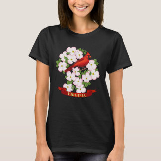 Virginia State Cardinal Bird and Dogwood Flower T-Shirt