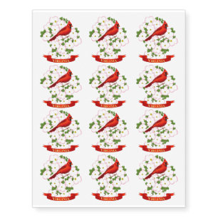 Virginia State Cardinal Bird and Dogwood Flower Temporary Tattoos