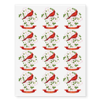 Virginia State Cardinal Bird and Dogwood Flower Temporary Tattoos
