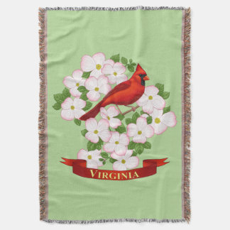Virginia State Cardinal Bird and Dogwood Flower Throw Blanket