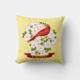 Virginia State Cardinal Bird and Dogwood Flower Throw Pillow
