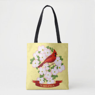 Virginia State Cardinal Bird and Dogwood Flower Tote Bag