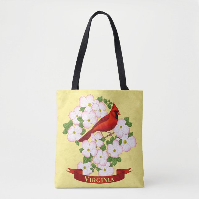 Virginia State Cardinal Bird and Dogwood Flower Tote Bag (Front)