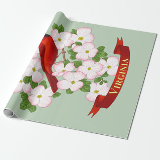 Virginia State Cardinal Bird and Dogwood Flower Wrapping Paper