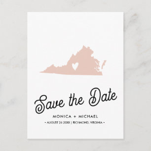 VIRGINIA State Destination Wedding ANY COLOR Announcement Postcard