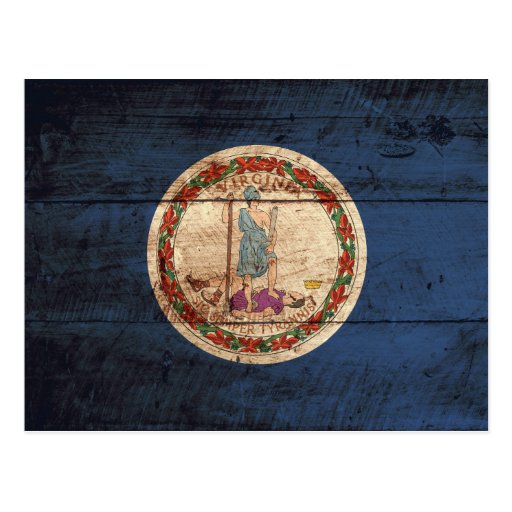 Virginia State Flag on Old Wood Grain Postcard | Zazzle