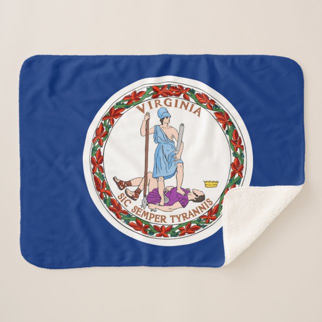 Virginia State Flag Print Patriotic Sherpa Blanket (Front (Horizontal))