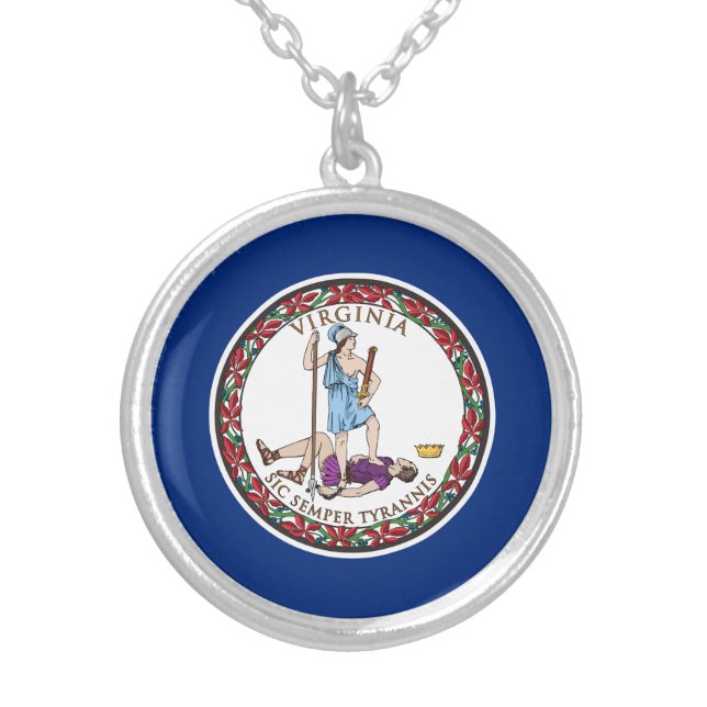 Virginia State Flag Silver Plated Necklace (Front)