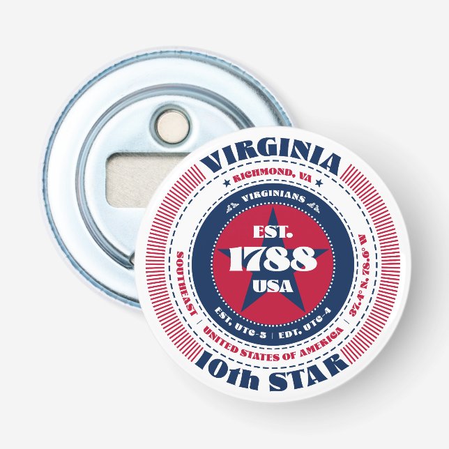 Virginia State Information Circle Bottle Opener (Front)
