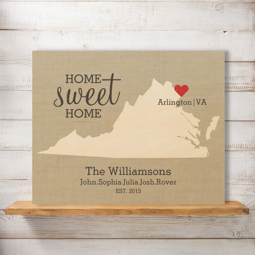 Virginia State Map Custom Family Name Established Wood Wall Decor