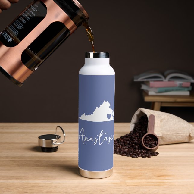 Virginia State Map Customizable Name Water Bottle (Coffee)