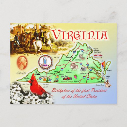 Virginia State Map Postcard