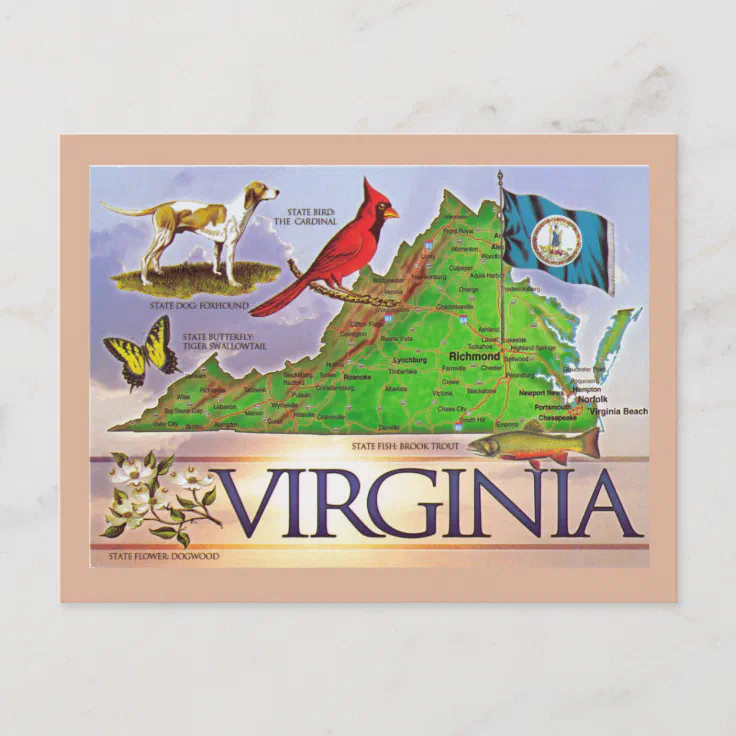Virginia State Map Postcard | Zazzle