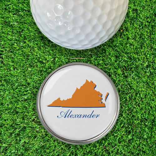 Virginia State Orange  Blue Name Golf Ball Marker